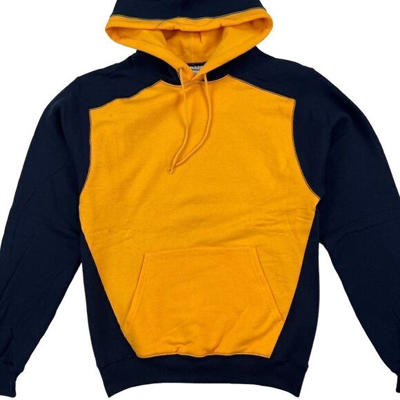 New Champion Men US S Navy Blue Orange Double Dry Eco Colorblocked Fleece Hoody - Picture 6 of 10